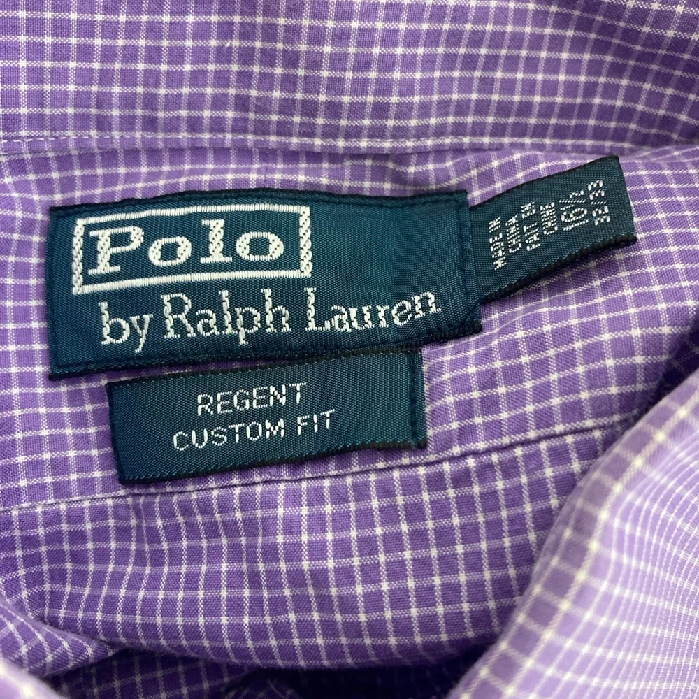 Polo Ralph Lauren Mens Regent Costum Fit 16.5 Purple Check Long Sleeve Button Up - Picture 14 of 15